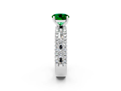 White gold Round Cut Emerald Solitaire Ring with Pavé and Channel Set Band_2