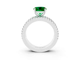 White gold Round Cut Emerald Solitaire Ring with Pavé and Channel Set Band_3