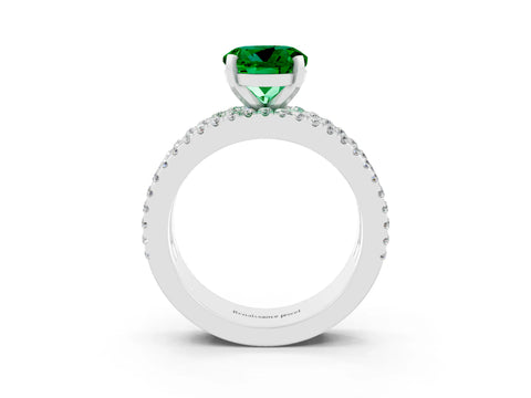 White gold Round Cut Emerald Solitaire Ring with Pavé and Channel Set Band_3