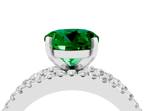 White gold Round Cut Emerald Solitaire Ring with Pavé and Channel Set Band_4