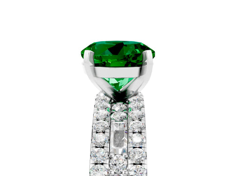 White gold Round Cut Emerald Solitaire Ring with Pavé and Channel Set Band_5