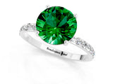 White gold Round Cut Emerald Solitaire Ring with Pave Band and Four Prong Setting_25