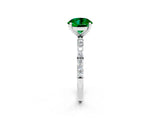 White gold Round Cut Emerald Solitaire Ring with Pave Band and Four Prong Setting_26