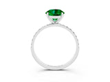 White gold Round Cut Emerald Solitaire Ring with Pave Band and Four Prong Setting_27