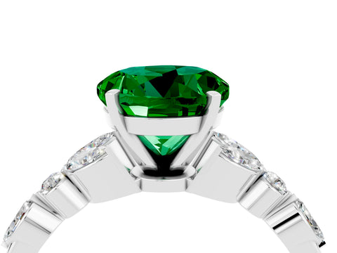 White gold Round Cut Emerald Solitaire Ring with Side Stones and Four-Prong Setting_16