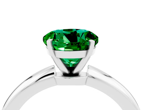 White gold Round Cut Emerald Solitaire Ring with Six-Prong Setting and Classic Band_28
