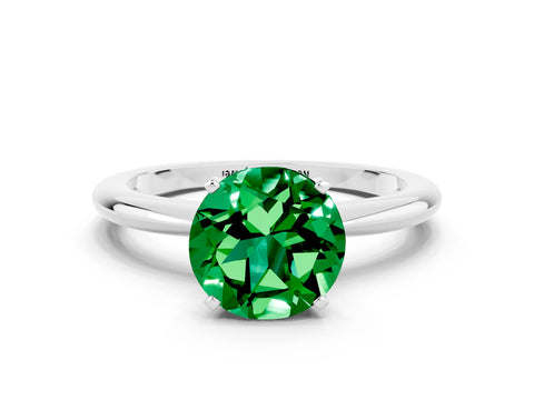 White gold Round Cut Emerald Solitaire Ring with Six-Prong Setting and Classic Band_36