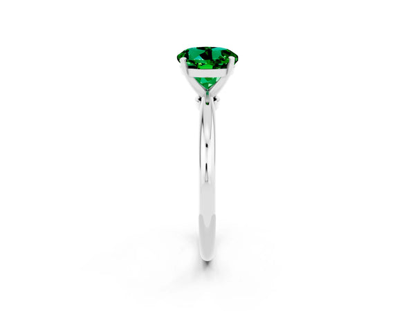 White gold Round Cut Emerald Solitaire Ring with Six-Prong Setting and Classic Band