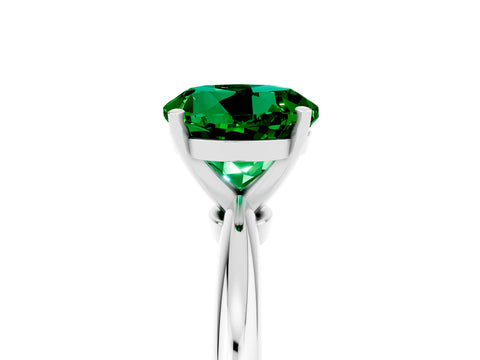 White gold Round Cut Emerald Solitaire Ring with Six-Prong Setting and Classic Band_41