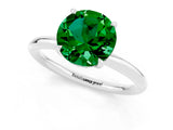 White gold Round Cut Emerald Solitaire Ring with Thin Band and Four-Prong Setting_13