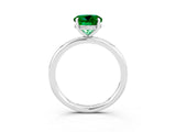 White gold Round Cut Emerald Solitaire Ring with Thin Band and Four-Prong Setting_15