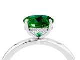 White gold Round Cut Emerald Solitaire Ring with Thin Band and Four-Prong Setting_16