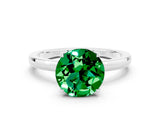 White gold Round Cut Emerald Solitaire Ring with Thin Band and Prong Setting_12