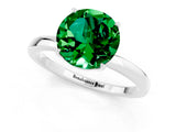 White gold Round Cut Emerald Solitaire Ring with Thin Band and Prong Setting_13