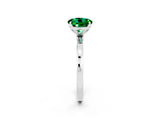 White gold Round Cut Emerald Solitaire Ring with Thin Band and Prong Setting_14