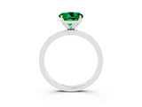 White gold Round Cut Emerald Solitaire Ring with Thin Band and Prong Setting_15