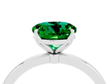 White gold Round Cut Emerald Solitaire Ring with Thin Band and Prong Setting_16