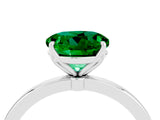 White gold Round Cut Emerald Solitaire Ring with Thin Band and Prong Setting_40