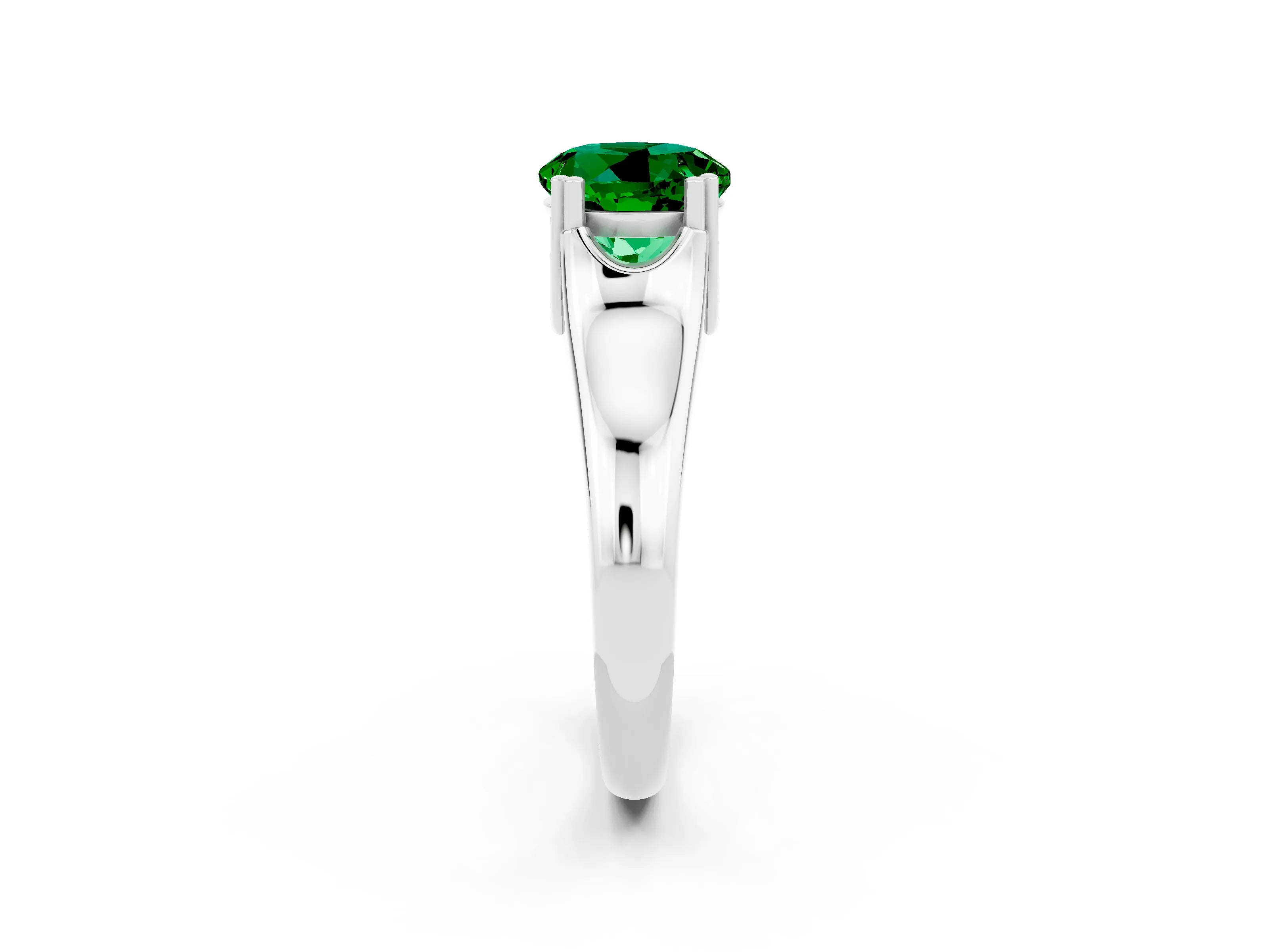 White gold Round Cut Emerald Solitaire Ring with Wide Band and Prong Setting_2