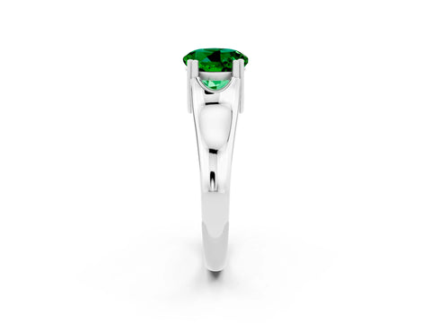 White gold Round Cut Emerald Solitaire Ring with Wide Band and Prong Setting_2