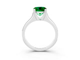 White gold Round Cut Emerald Solitaire Ring with Wide Band and Prong Setting_3