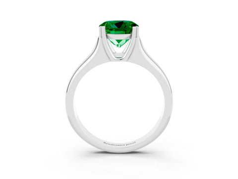 White gold Round Cut Emerald Solitaire Ring with Wide Band and Prong Setting_3