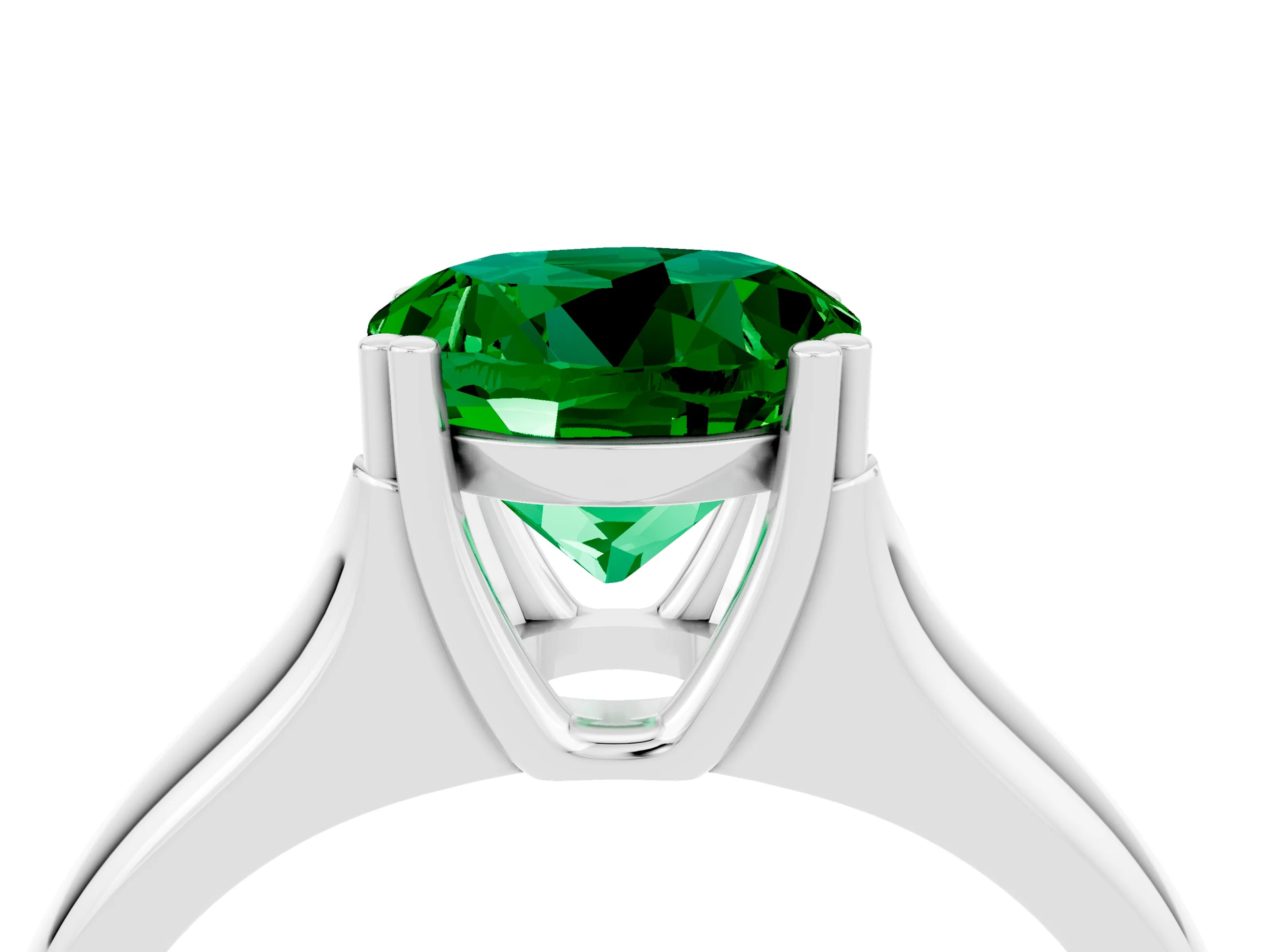 White gold Round Cut Emerald Solitaire Ring with Wide Band and Prong Setting_4
