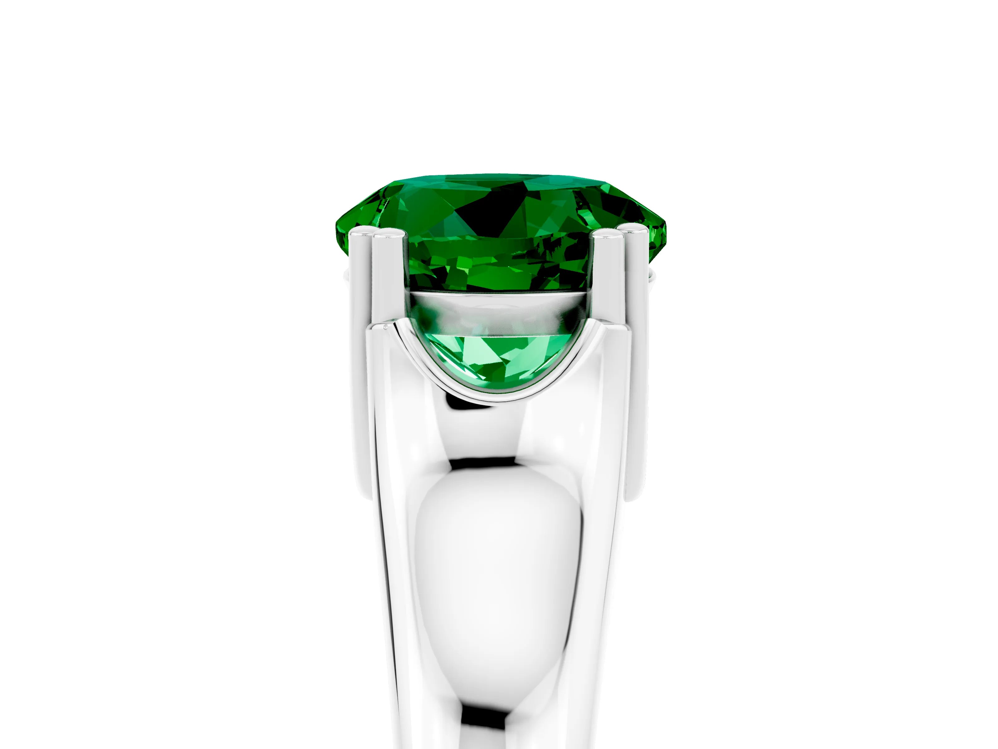 White gold Round Cut Emerald Solitaire Ring with Wide Band and Prong Setting_5