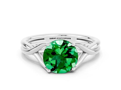 White gold Round Cut Emerald Solitaire Twist Band Prong Setting Ring_36