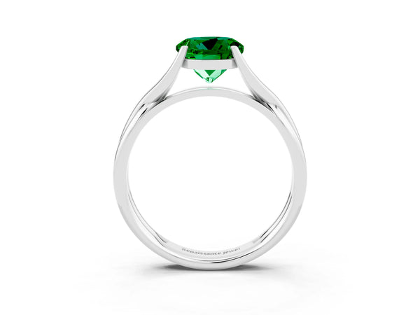 Platinum Round Cut Emerald Solitaire Twist Band Prong Setting Ring