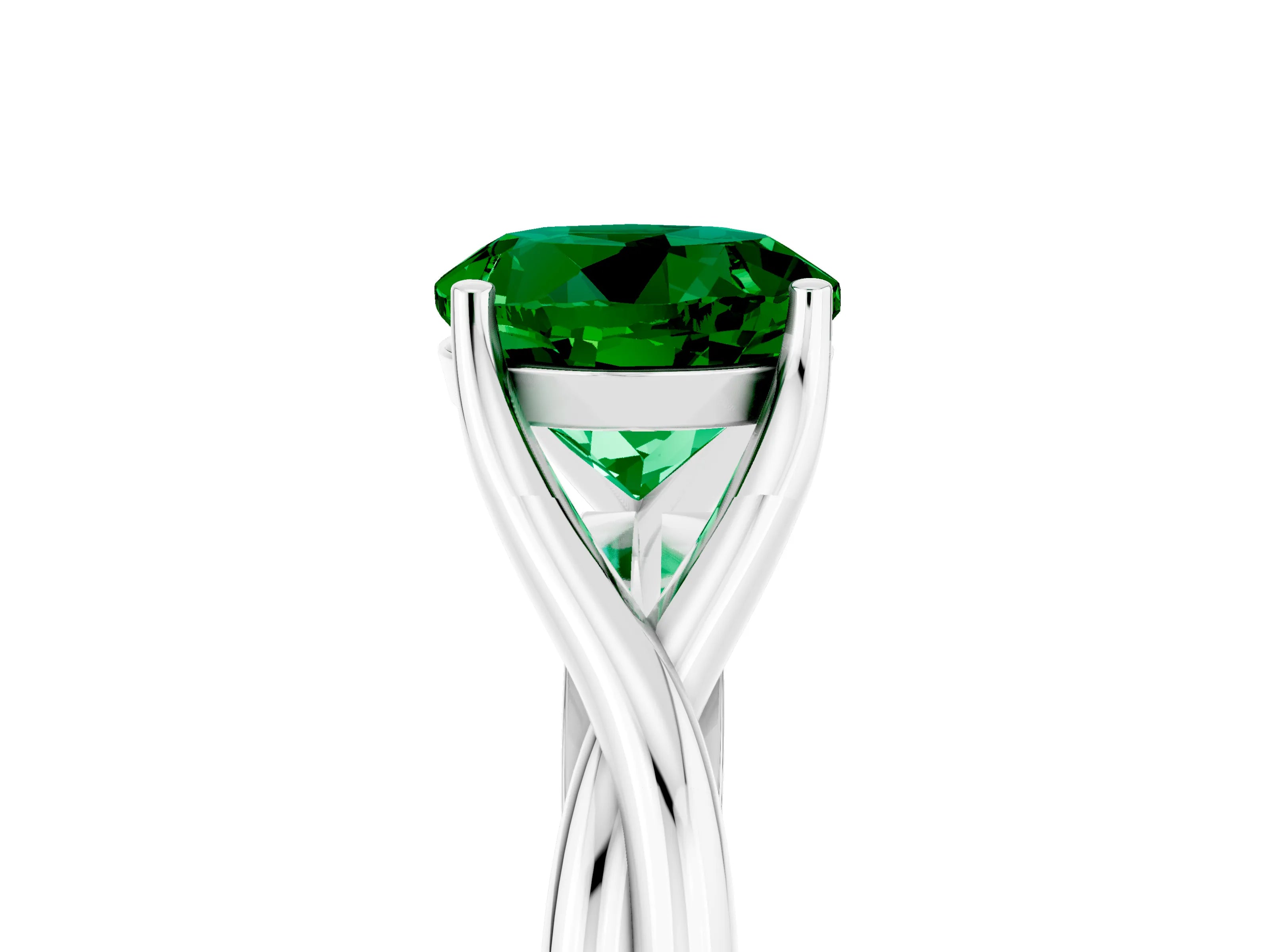 White gold Round Cut Emerald Solitaire Twist Band Prong Setting Ring_41
