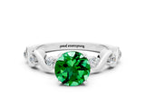 White gold Round Cut Emerald Solitaire Twisted Band with Round  Accents and Prong Setting_12