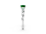 White gold Round Cut Emerald Solitaire Twisted Band with Round  Accents and Prong Setting_14