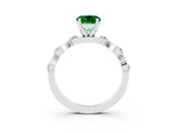 White gold Round Cut Emerald Solitaire Twisted Band with Round  Accents and Prong Setting_15