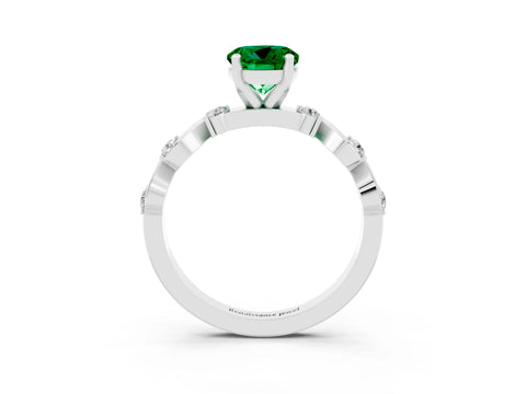 White gold Round Cut Emerald Solitaire Twisted Band with Round  Accents and Prong Setting_15