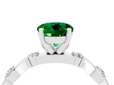 White gold Round Cut Emerald Solitaire Twisted Band with Round  Accents and Prong Setting_16