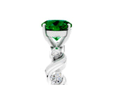 White gold Round Cut Emerald Solitaire Twisted Band with Round  Accents and Prong Setting_17