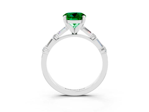 White gold Round Cut Emerald Solitaire with Side Baguettes and Channel Set Band_3
