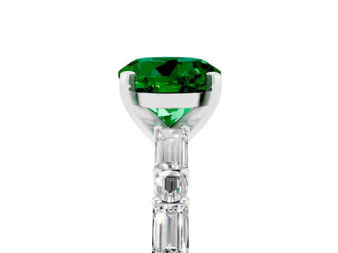 White gold Round Cut Emerald Solitaire with Side Baguettes and Channel Set Band_5