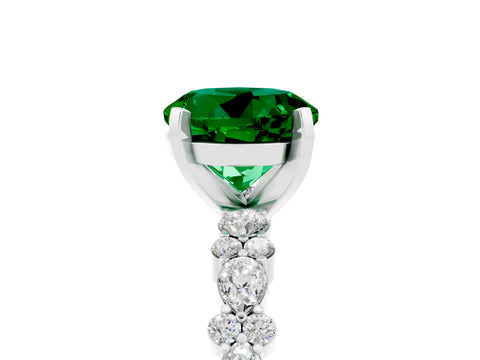 White gold Round Cut Emerald Solitaire with Side Stones, Pave Band, Four-Prong Setting_29