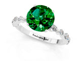 White gold Round Cut Emerald Solitaire with Side Stones on a Pavé Band and Four-Prong Setting_1