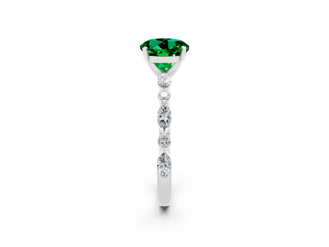 White gold Round Cut Emerald Solitaire with Side Stones on a Pavé Band and Four-Prong Setting_2