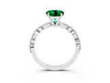 White gold Round Cut Emerald Solitaire with Side Stones on a Pavé Band and Four-Prong Setting_3