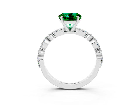White gold Round Cut Emerald Solitaire with Side Stones on a Pavé Band and Four-Prong Setting_3
