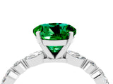 White gold Round Cut Emerald Solitaire with Side Stones on a Pavé Band and Four-Prong Setting_4