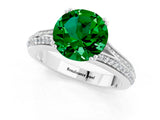 White gold Round Cut Emerald Split Shank Engagement Ring with Pavé Band_1