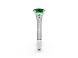 White gold Round Cut Emerald Split Shank Engagement Ring with Pavé Band_2
