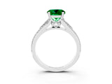 White gold Round Cut Emerald Split Shank Engagement Ring with Pavé Band_3