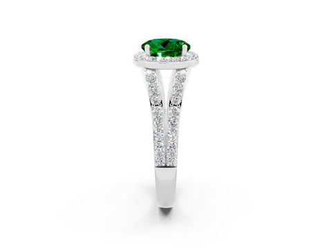 White gold Round Cut Emerald Split Shank Halo Ring with Four-Prong Setting_38