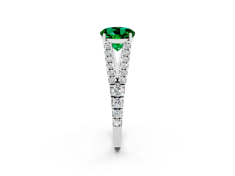 White gold Round Cut Emerald Split Shank Pavé Engagement Ring with Four-Prong Setting_14